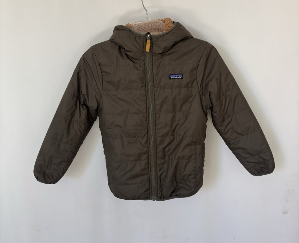 Patagonia Kids Reversible Jacket Coat Sherpa Green Large Hoodie Zip